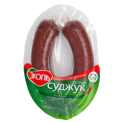 Колбаса варено-копченая "Суджук острый" (халяль). Tütsülenmiş Sosis "Baharatlı Sucuk" 300гр. ЭКОЛЬ