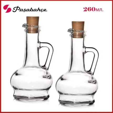 Yağ şişesi, "Paşabahçe", Olivia (80109), yağ/sirke kabı seti, cam, tıpalı, 2 adet. Her biri 260 ml, Türkiye KMUO2-2x260ml