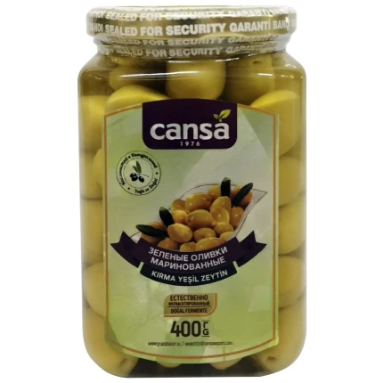 Marine Gimlik Yeşil Zeytin (Çekirdekli), "Cansa", Kirma Yeşil Zeytin, 400g, Türkiye, OMC-4615
