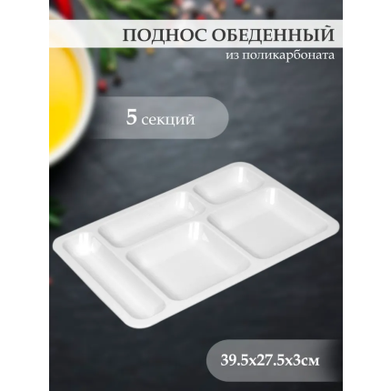 Поднос для завтрака / обеденный прямоугольный (5 секций), поликарбонат, 39.5х27.5х3см, Турция, TR-02149