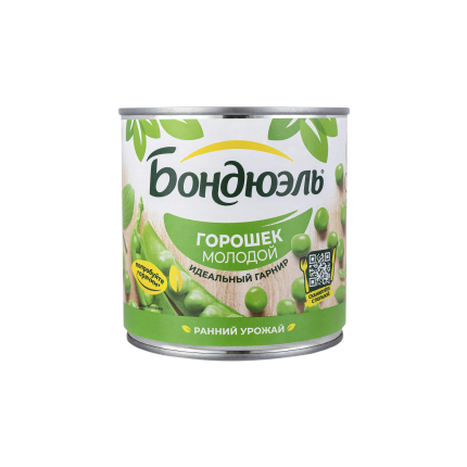 Горошек зелёный молодой консервированный, "Бондюэль", 400гр., RU-00037