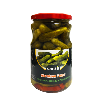 Огурцы маринованные с перцем чили / Корнишоны, "Cansa", Kornison Tursu, 640гр. Турция, COM-640